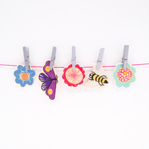 EMBROIDERED PATCH SET FLOWERS, BEE AND BUTTERFLY (5 pcs)