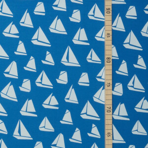 ORGANIC FRENCH TERRY BRUSHED SAILING BOAT BLUE