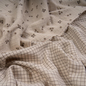 ORGANIC DOUBLE GAUZE BLOSSOM AND GRID TAUPE